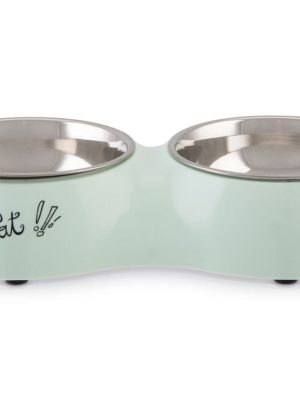 Beeztees Kedi İkili Mama ve Su Kabı, Paslanmaz Çelik, Mint, 27x14x4,5cm, 2x160ml
