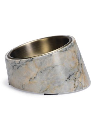 Beeztees DBL Kedi Mama Su Kabı, Paslanmaz Çelik, Bej Mermer Görünümlü, 14,5x3,3x7,6cm, 160ml