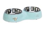 Beeztees Köpek İkili Mama ve Su Kabı, Paslanmaz Çelik, Turkuaz, 34x17,5cm, 2x350ml