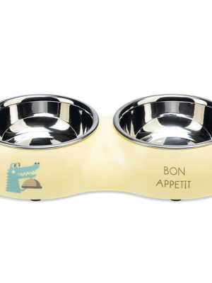 Beeztees Köpek İkili Mama ve Su Kabı, Paslanmaz Çelik, Sarı, 27x14cm, 2x160ml