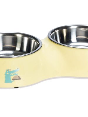 Beeztees Köpek İkili Mama ve Su Kabı, Paslanmaz Çelik, Sarı, 34x17,5cm, 2x350ml