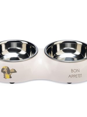 Beeztees Köpek İkili Mama ve Su Kabı, Paslanmaz Çelik, Pudra Pembe, 27x14cm, 2x160ml