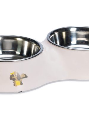 Beeztees Köpek İkili Mama ve Su Kabı, Paslanmaz Çelik, Pudra Pembe, 34x17,5cm, 2x350ml