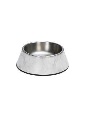 Beeztees DBL Köpek Mama Su Kabı, Mat Paslanmaz Çelik, Beyaz Mermer Görünümlü, 14cm, 160ml