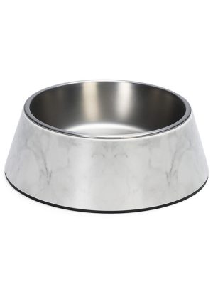 Beeztees DBL Köpek Mama Su Kabı, Mat Paslanmaz Çelik, Beyaz Mermer Görünümlü, 22cm, 700ml