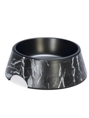 Beeztees DBL Köpek Mama Su Kabı, Mat Siyah Paslanmaz Çelik, Siyah Mermer Görünümlü, 22cm, 700ml