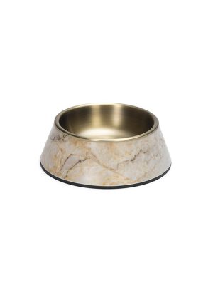 Beeztees DBL Köpek Mama Su Kabı, Mat Altın Rengi Paslanmaz Çelik, Bej Mermer Görünümlü, 14cm, 160ml