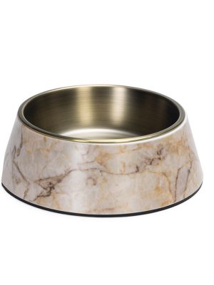 Beeztees DBL Köpek Mama Su Kabı, Mat Altın Rengi Paslanmaz Çelik, Bej Mermer Görünümlü, 22cm, 700ml