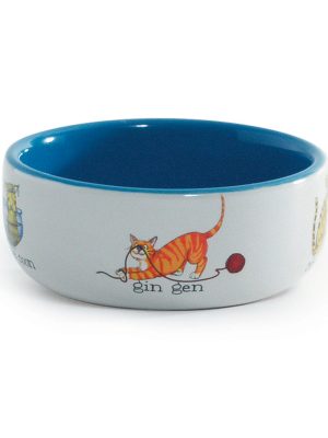 Beeztees Kedi Mama Su Kabı, Porselen, Beyaz/Mavi, 11,5cm, 325ml