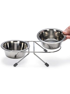 Beeztees Köpek İkili Mama Su Kabı, Paslanmaz Çelik, 11cm, 2x180ml