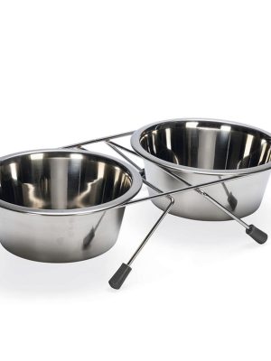 Beeztees Köpek İkili Mama Su Kabı, Paslanmaz Çelik, 16cm, 2x900ml