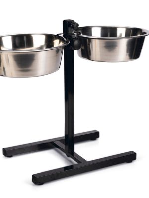 Beeztees Köpek İkili Mama Su Kabı, Ayaklı, Paslamaz Çelik, 28cm, 2x4,5L