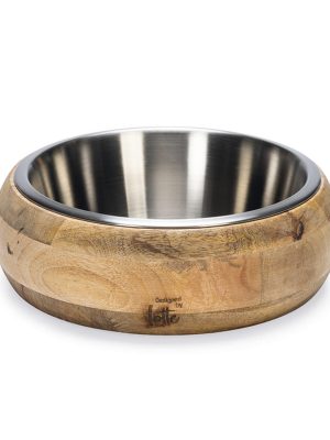 Beeztees DBL Köpek Mama Su Kabı, Dışı Masif Ahşap, Paslanmaz Çelik, 21cm, 1300ml