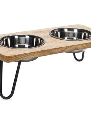 Beeztees DBL Kedi İkili Mama ve Su Kabı, Paslanmaz Çelik, Beyaz, 31x16x10cm, 2x350ml