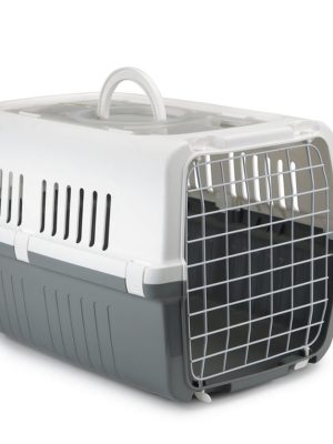 Beeztees Köpek veya Kedi Taşıma Kabı, Çift Girişli, Gri/Beyaz, 55x35x34cm