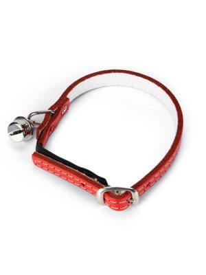 Beeztees Kedi Boyun Tasması, Deri, Zilli, Kırmızı, 24-29cm