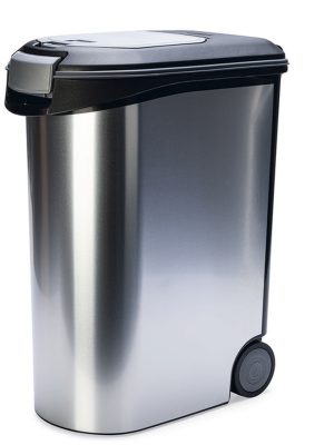 Beeztees Mama Saklama Kabı, Plastik, Tekerlekli, Özel Kapaklı, Dışı Metal Görünümlü 54L