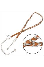 Örgülü Deri Taşlı Kemer-Turuncu - Görsel 2