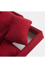 3 Basamaklı Keten Kumaş Yastıklı Stand-Kırmızı - Görsel 2