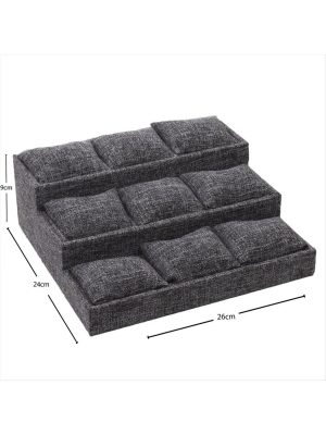 3 Basamaklı Keten Kumaş Yastıklı Stand-Gri