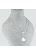 Kalp Figürlü Nazarlı Plaka İkili Kolye-Sarı