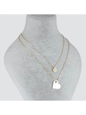 Kalp Figürlü Nazarlı Plaka İkili Kolye-Sarı