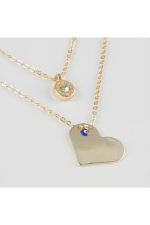 Kalp Figürlü Nazarlı Plaka İkili Kolye-Sarı - Görsel 3