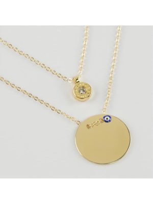 Boş Plaka Figürlü İkili Kolye-Sarı