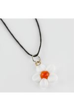 Papatya Cam Kolye-Beyaz