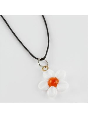 Papatya Cam Kolye-Beyaz