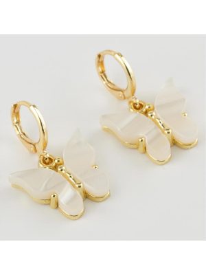 Kelebek Figürlü Polyester Küpe-Beyaz