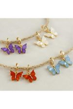 Kelebek Figürlü Polyester Küpe-Açık Pembe - Görsel 2