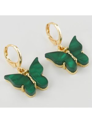 Kelebek Figürlü Polyester Küpe-Yeşil