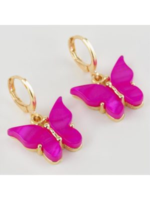 Kelebek Figürlü Polyester Küpe-Pembe