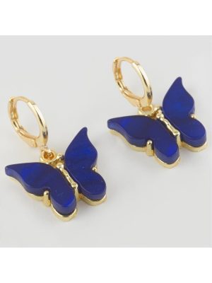 Kelebek Figürlü Polyester Küpe-Mavi