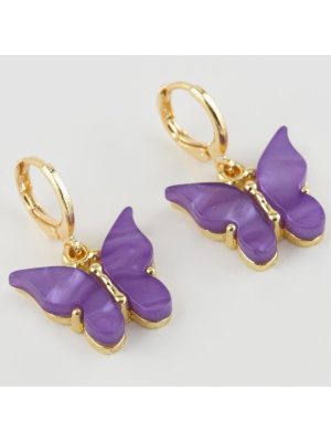 Kelebek Figürlü Polyester Küpe-Açık Mor