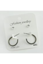 4lü Ezme Halka Küpe 2 cm-Siyah - Görsel 4