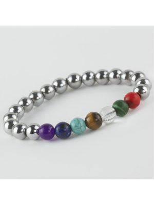 7li Doğaltaş Çakra Bileklik-Gümüş Rengi