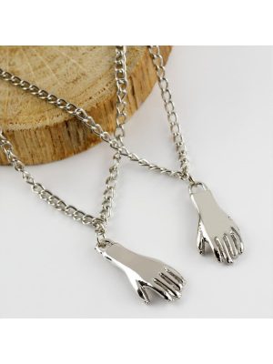 Çift El Figürlü Kolye-Gümüş Rengi