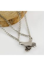 Çift El Figürlü Kolye-Gümüş Rengi - Görsel 5