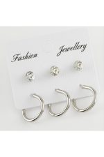 6 Adet Taşlı Halka Küpe 1,5 cm-Gümüş Rengi - Görsel 2