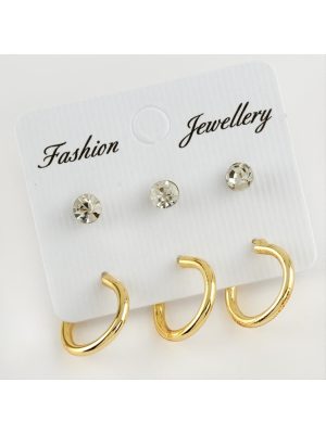 6 Adet Taşlı Halka Küpe 1,5 cm-Gümüş Rengi