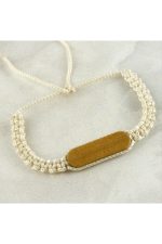 Ahşap Makrome Örgülü Bileklik-Krem - Görsel 3