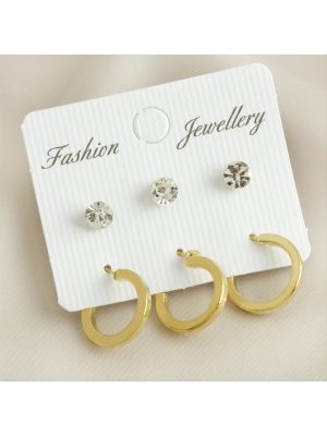 6 Adet Köşeli Taşlı Halka Küpe 1,5 cm-Gümüş Rengi