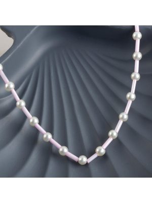 İnci Boncuk Kolye-Açık Pembe