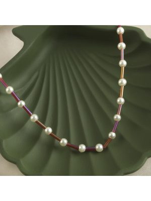 İnci Boncuk Kolye-Kırmızı