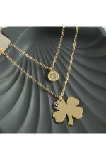 Yonca İsim Yazılabilir Boş Plaka İkili Kolye-Sarı