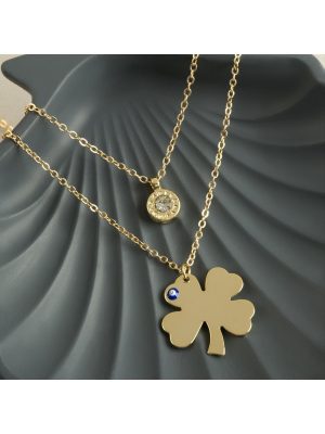 Yonca İsim Yazılabilir Boş Plaka İkili Kolye-Sarı