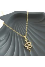 Yılan Zirkon Taşlı Yeni Sezon Kolye-Sarı - Görsel 2