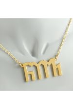 Türk Yazılı Uçlu Kolye-Sarı - Görsel 2